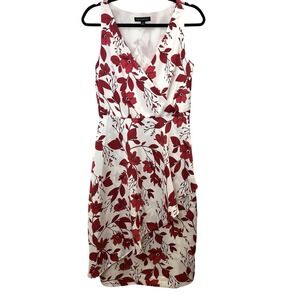 Banana Republic Women's Dress Red White Floral Faux Wrap Crossover Size 4